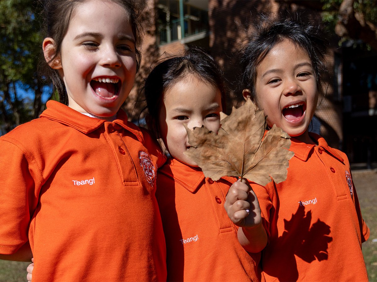 House system junior students with leaf