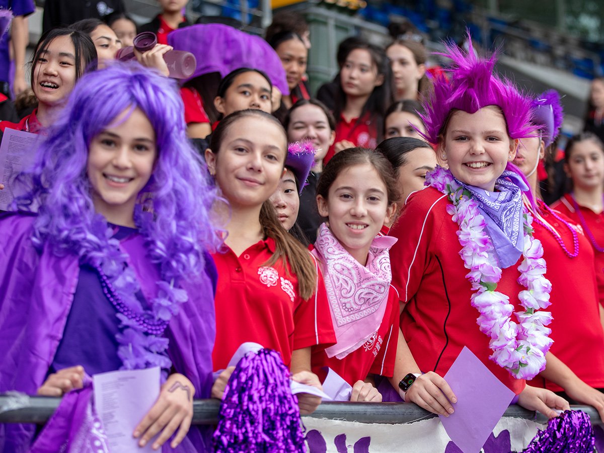 Senior house students dressed up with wigs